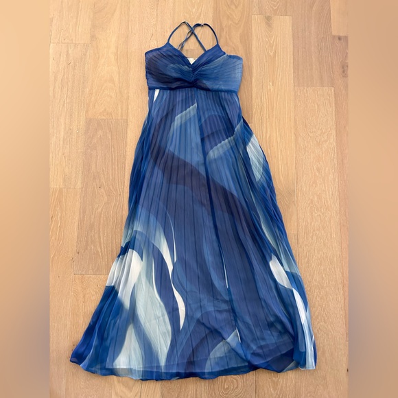 Beautiful Express Printed V-Neck Pleated Cross Back Maxi Dress. Only worn once! - Picture 1 of 2